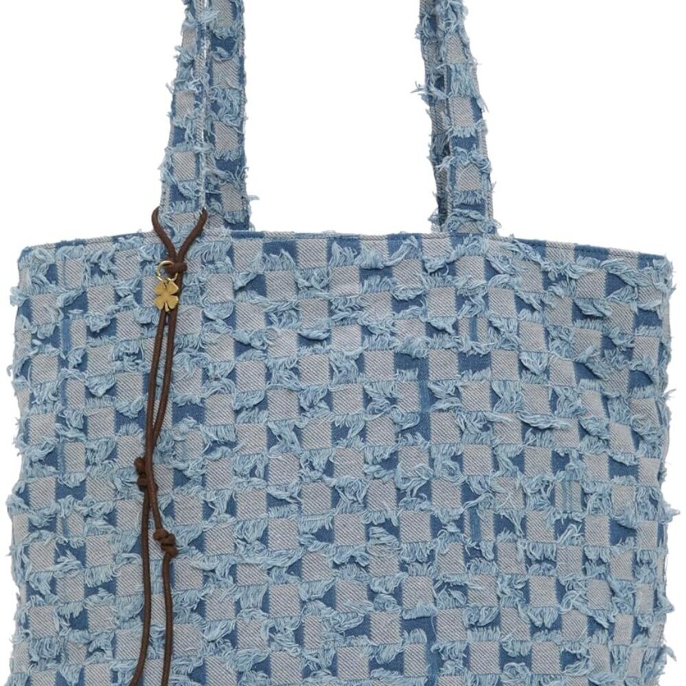 Pira Women's Denim Check Tote with Magnetic Closure - Lightweight & Durable